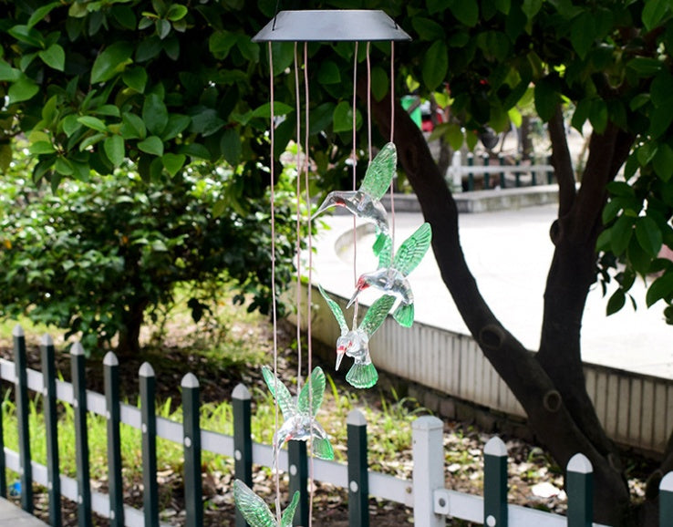 Color Changing Solar Power Hummingbird Wind Chime outdoor Light