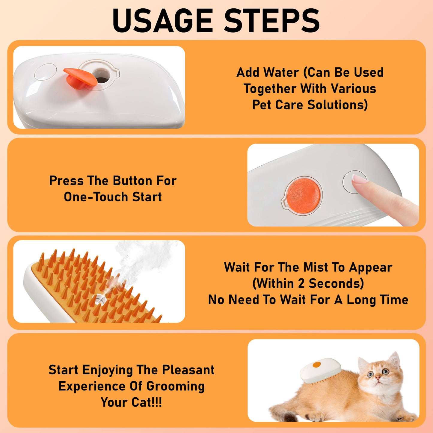 4-in-1 Pet Steam Grooming Brush