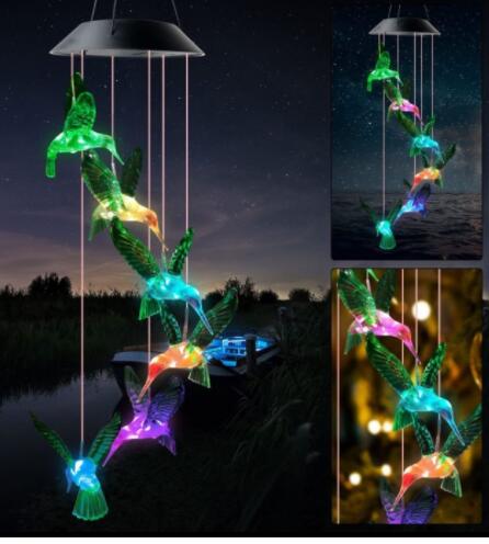 Color Changing Solar Power Hummingbird Wind Chime outdoor Light
