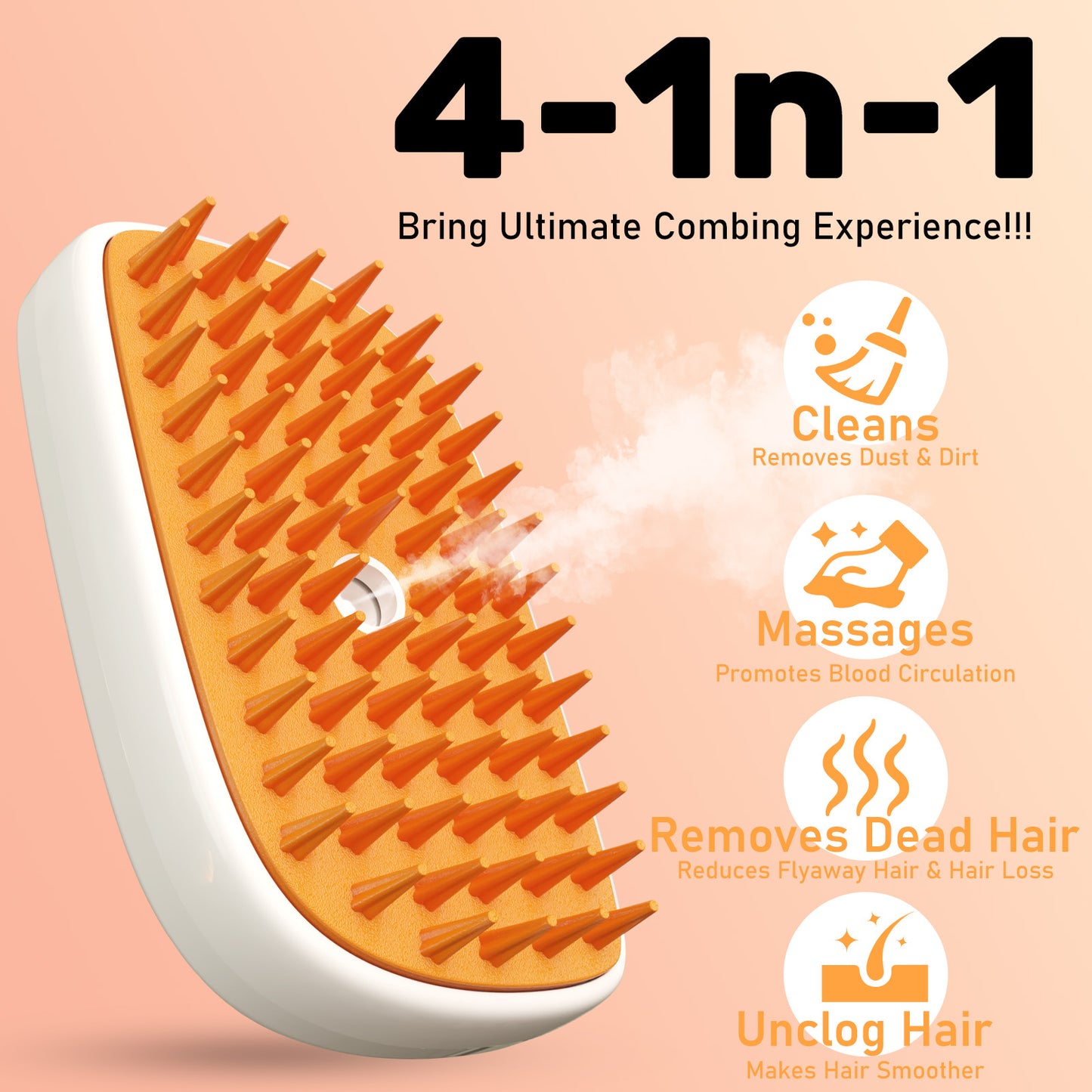 4-in-1 Pet Steam Grooming Brush
