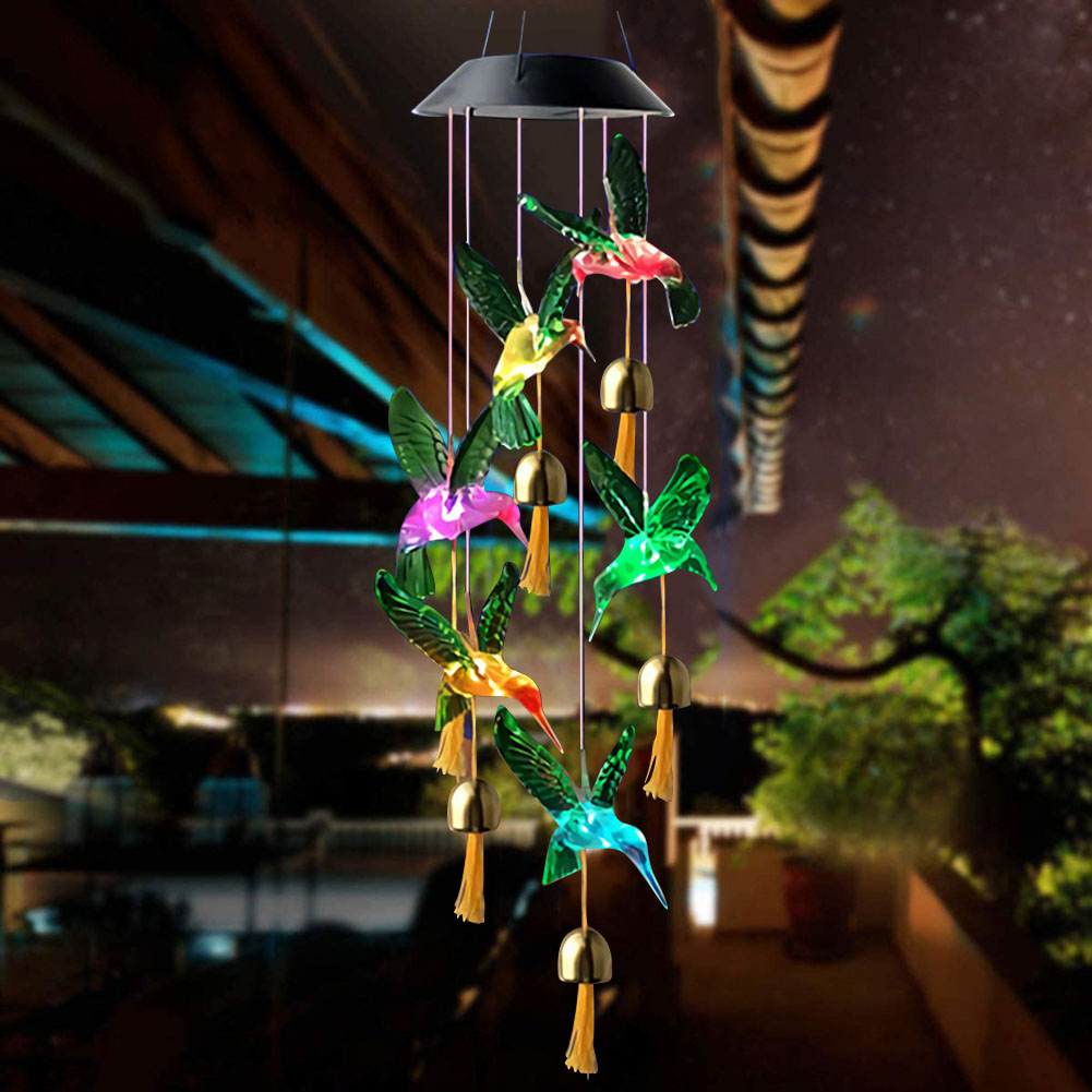 Color Changing Solar Power Hummingbird Wind Chime outdoor Light