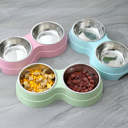 Double Stainless Steel Pet Food & Water Bowls