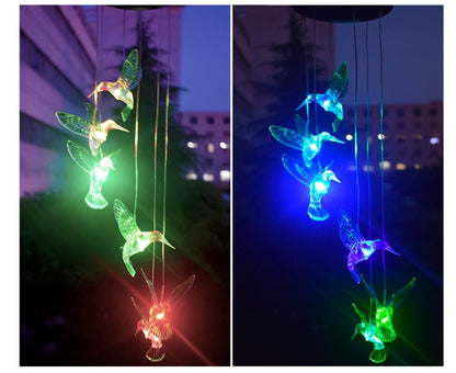 Color Changing Solar Power Hummingbird Wind Chime outdoor Light
