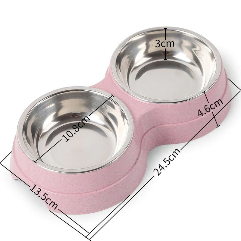 Double Stainless Steel Pet Food & Water Bowls