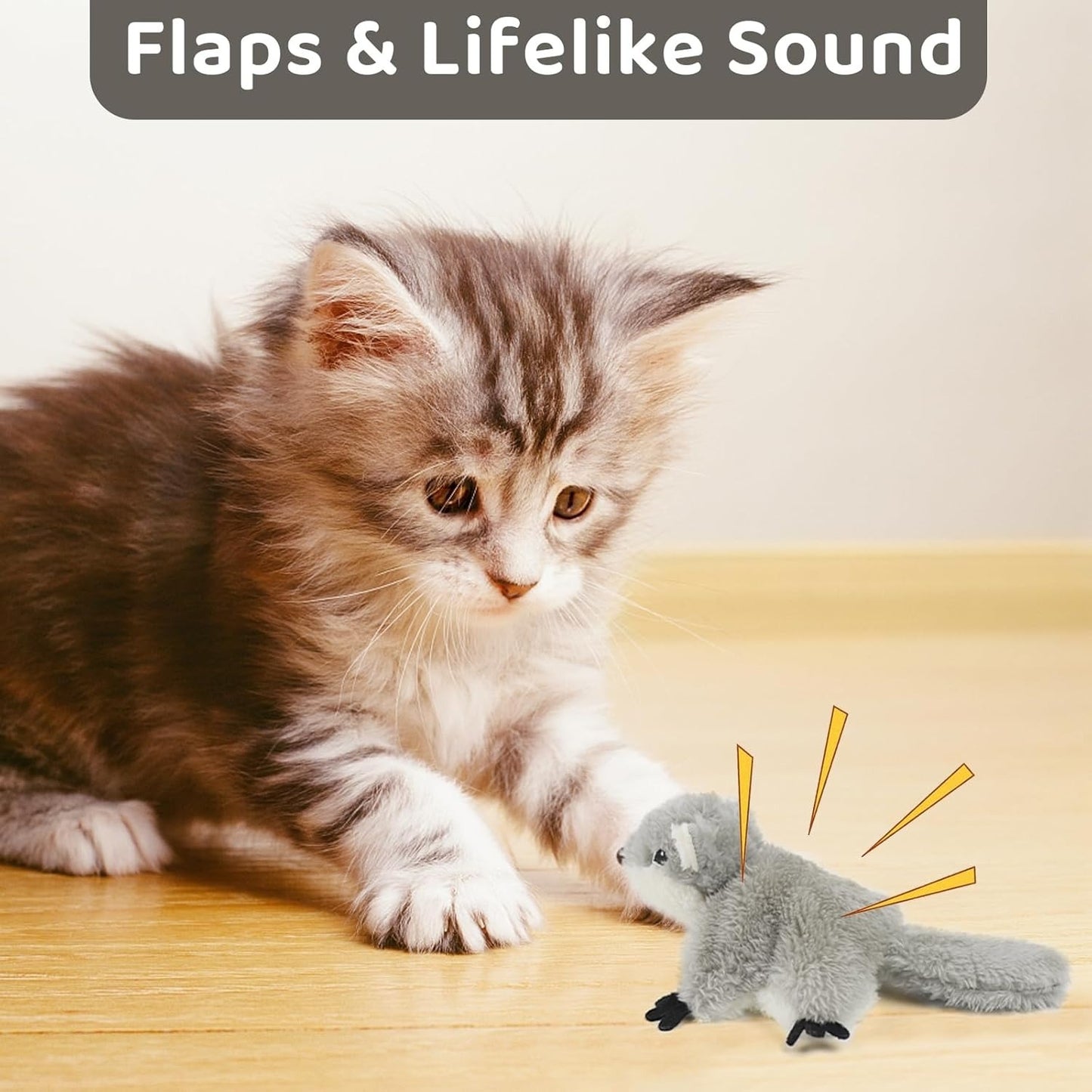 Rechargeable flapping  Squirrel Touch Activated Cat Toy