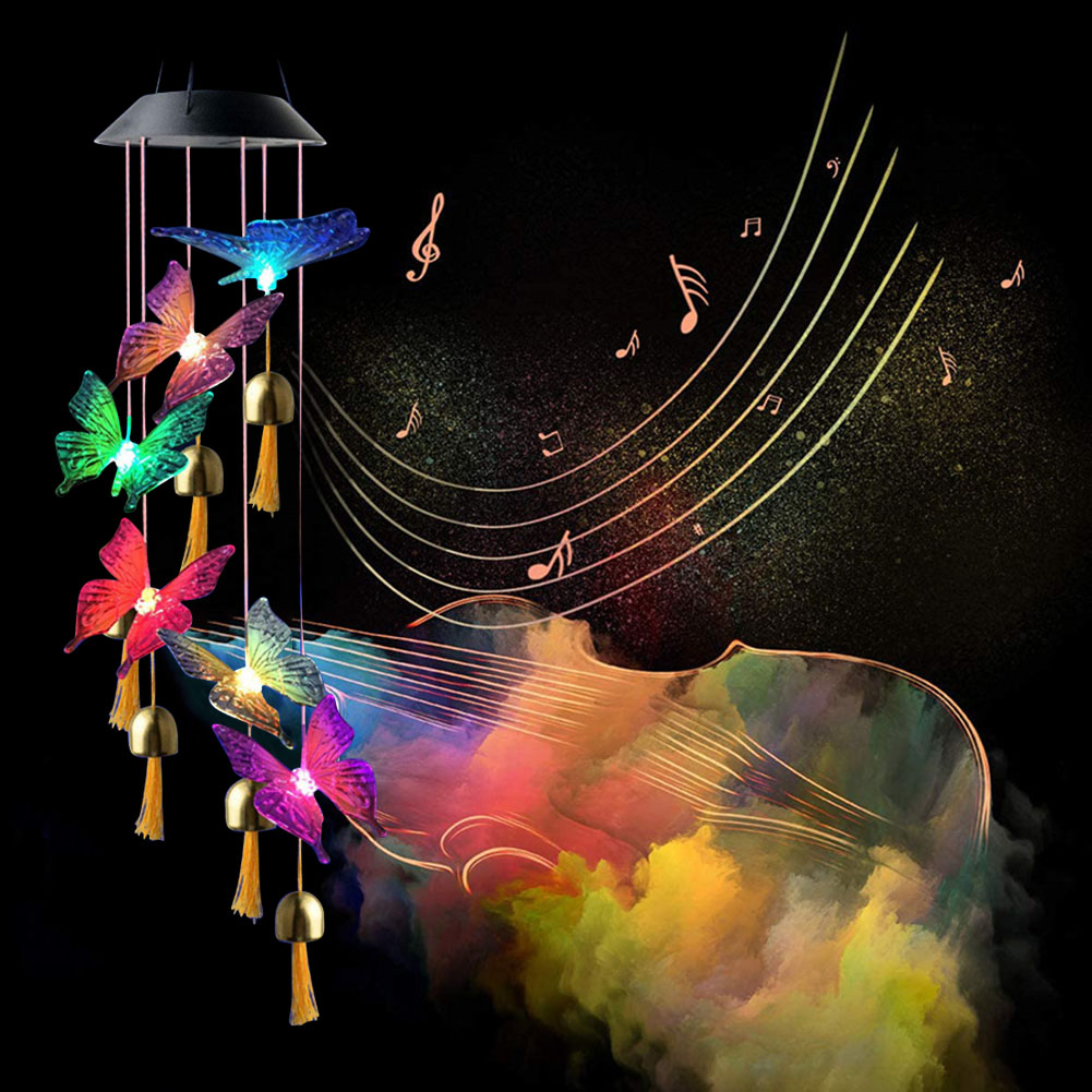 Color Changing Solar Power Hummingbird Wind Chime outdoor Light