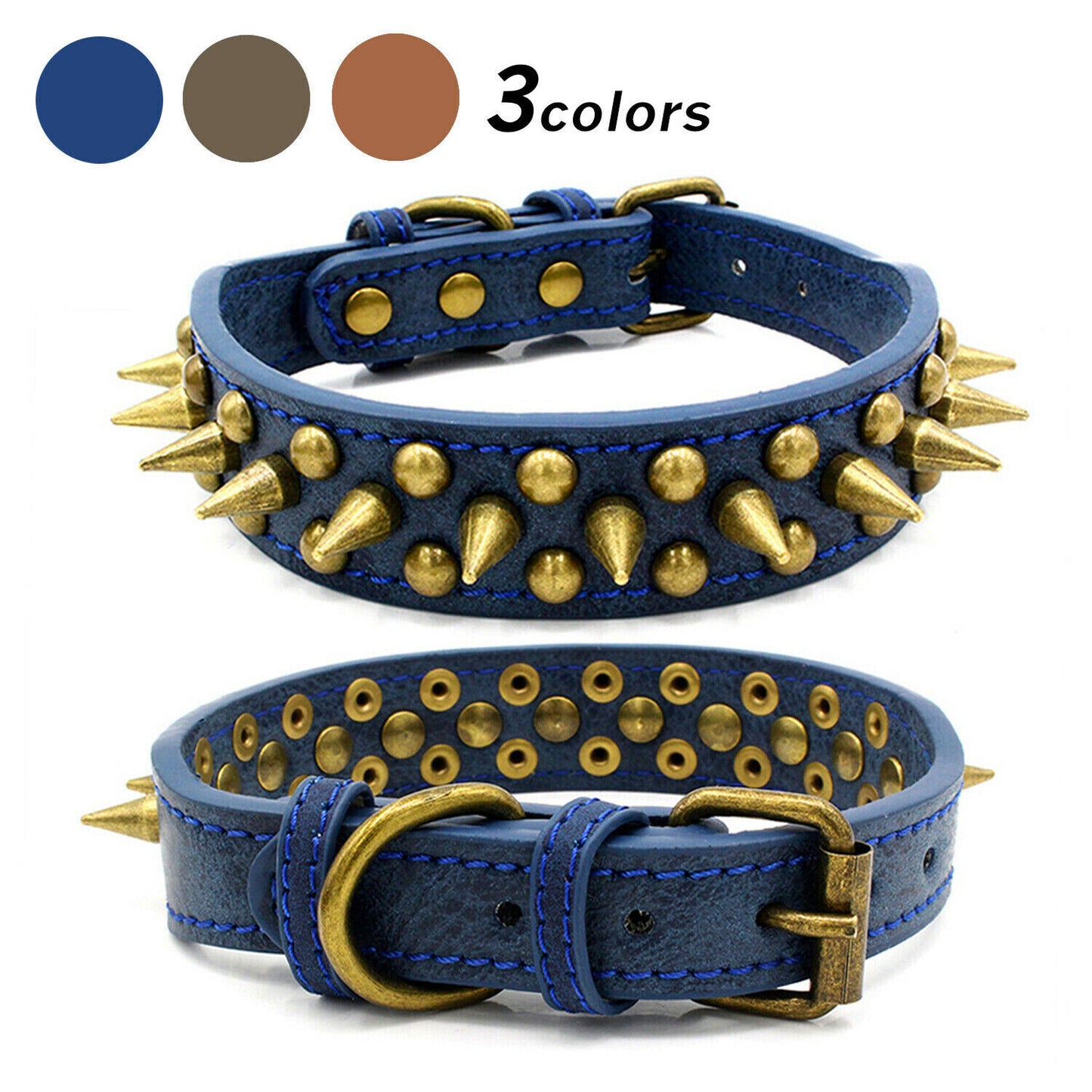 Retro Spiked Leather Dog Collar S-XL