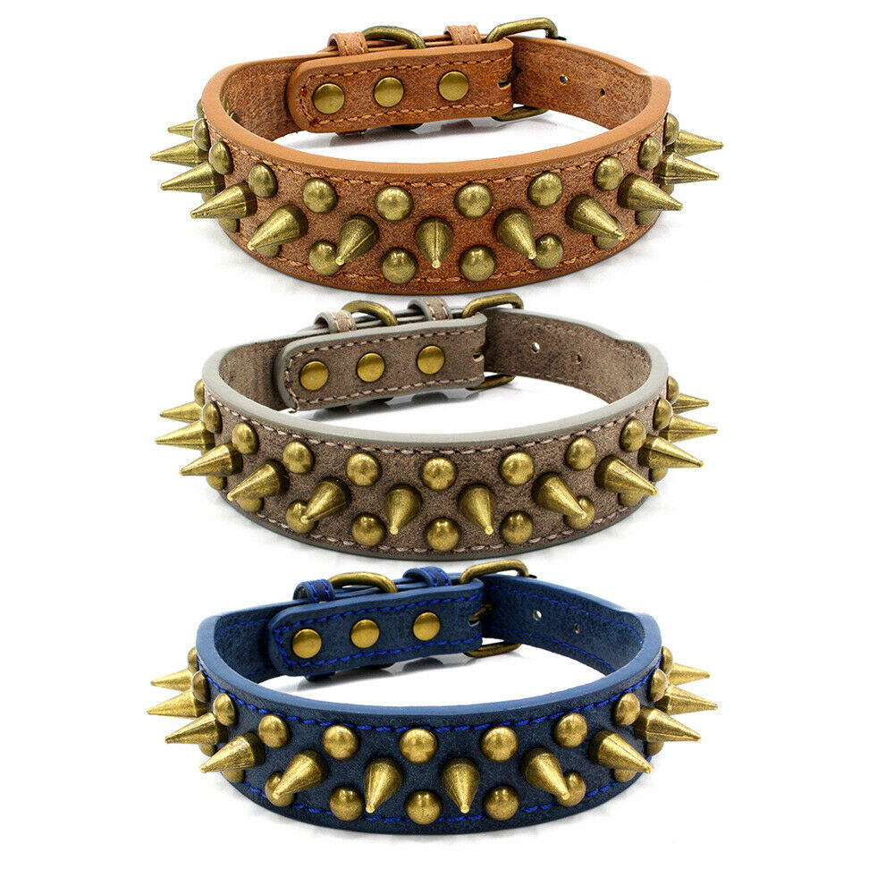 Retro Spiked Leather Dog Collar S-XL