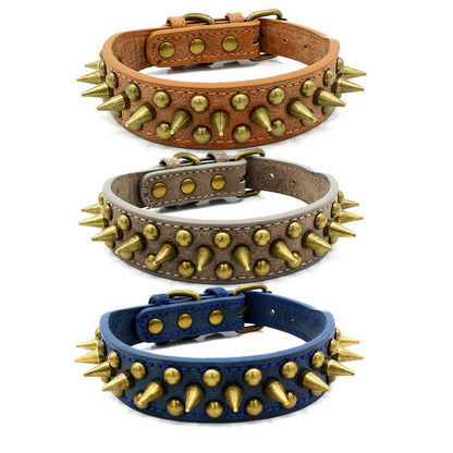 Retro Spiked Leather Dog Collar S-XL
