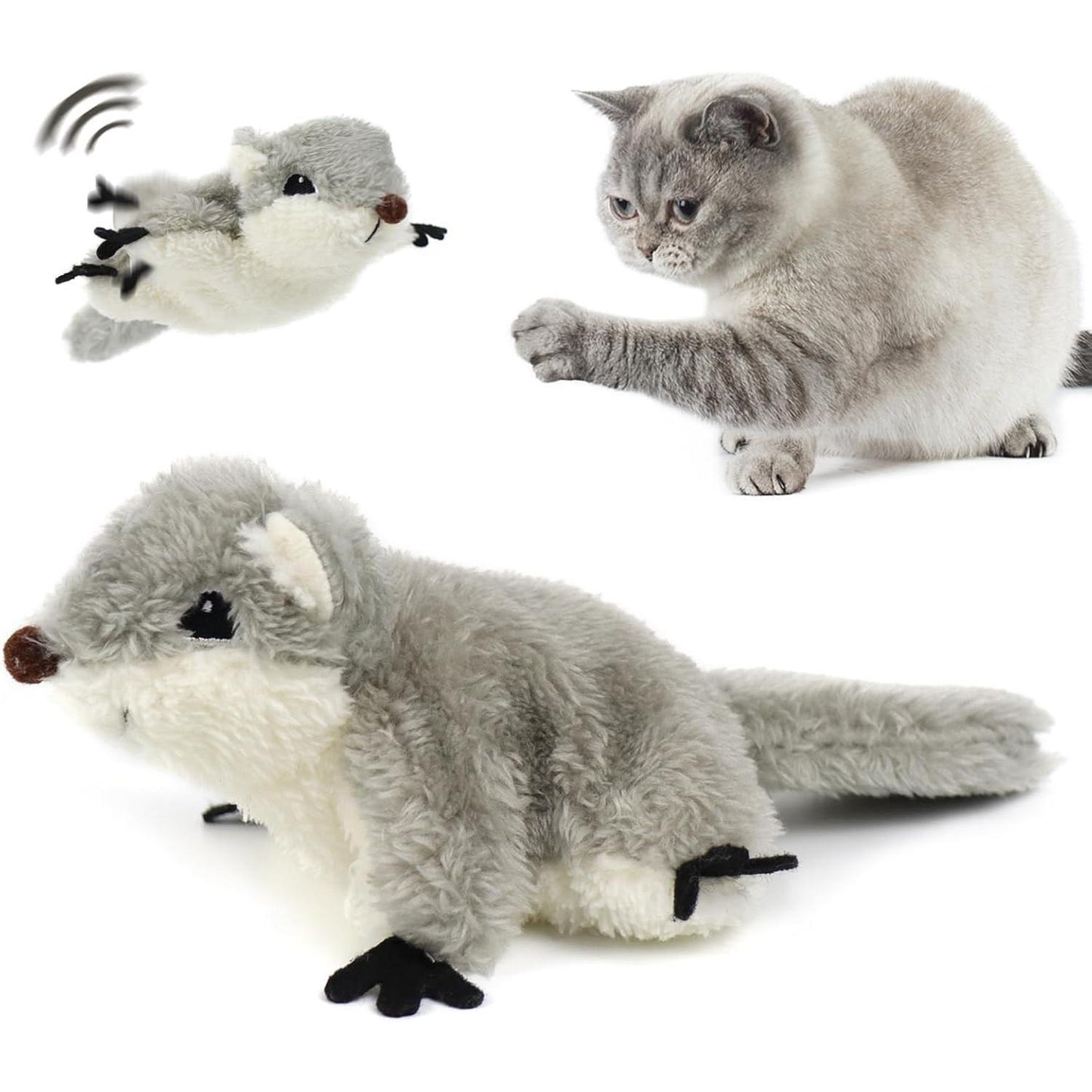Rechargeable flapping  Squirrel Touch Activated Cat Toy