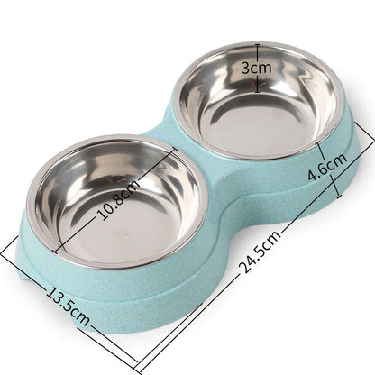 Double Stainless Steel Pet Food & Water Bowls