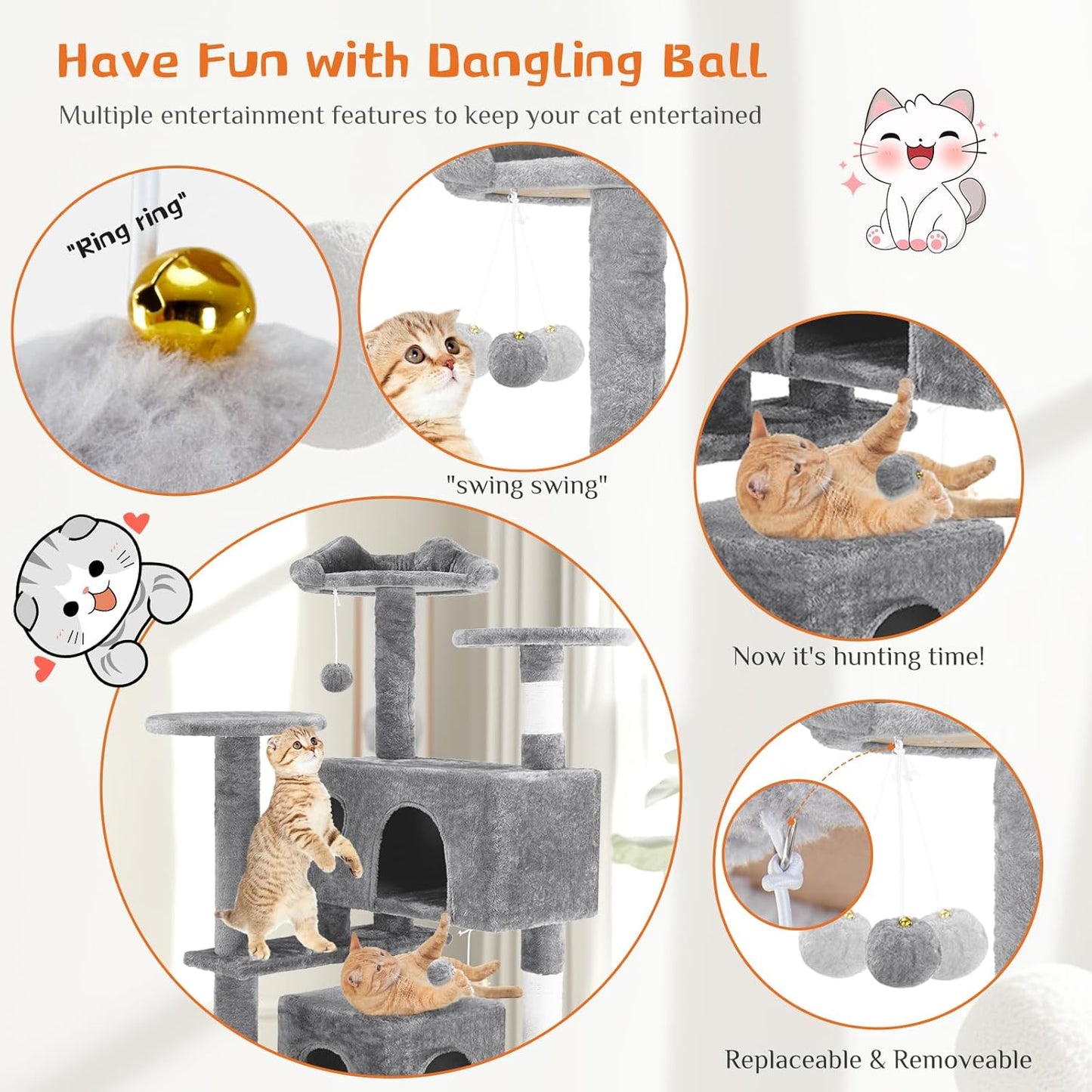 54" Multi-Level Cat Tree Tower with Toys