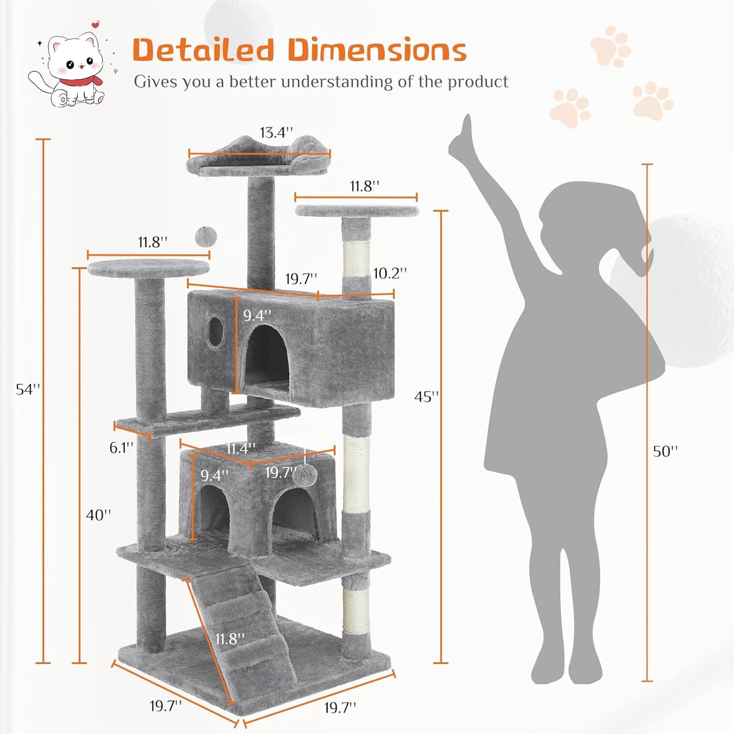 54" Multi-Level Cat Tree Tower with Toys