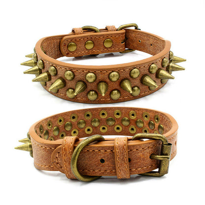 Retro Spiked Leather Dog Collar S-XL