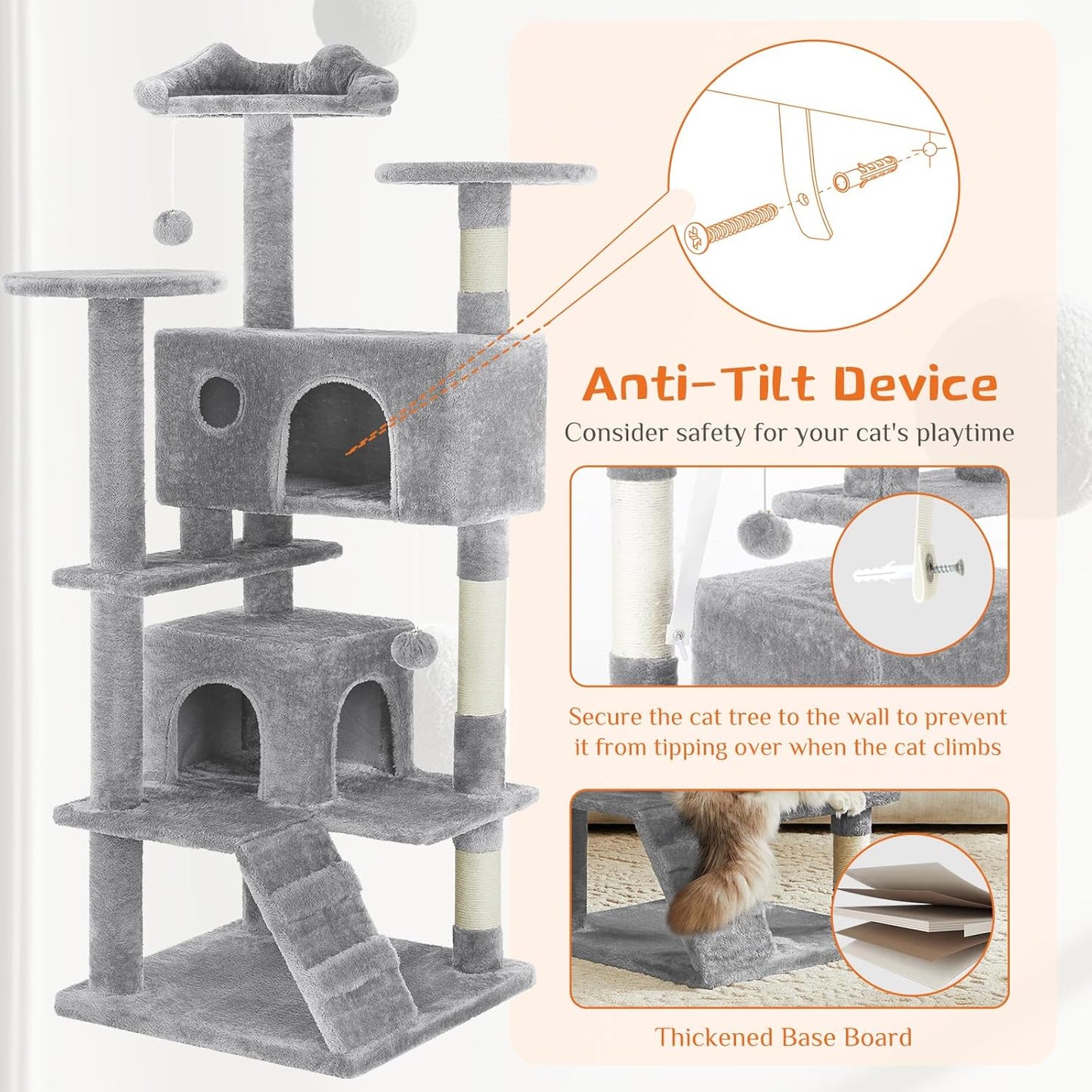 54" Multi-Level Cat Tree Tower with Toys