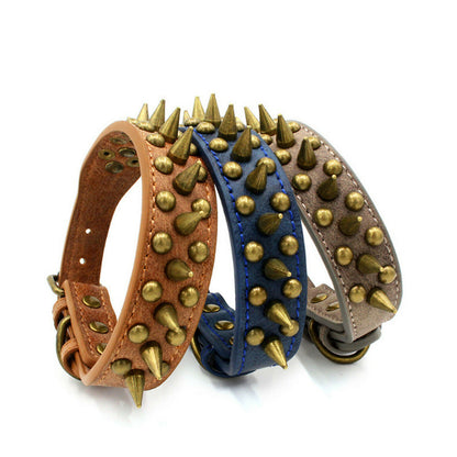 Retro Spiked Leather Dog Collar S-XL